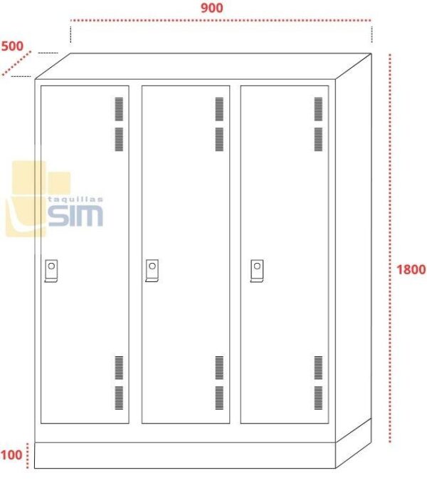 Ropero metálico con 3 puertas y altillo - Imagen 2