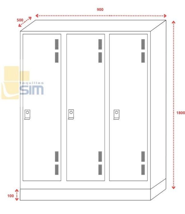 Ropero metálico con 3 puertas y altillo - Imagen 2